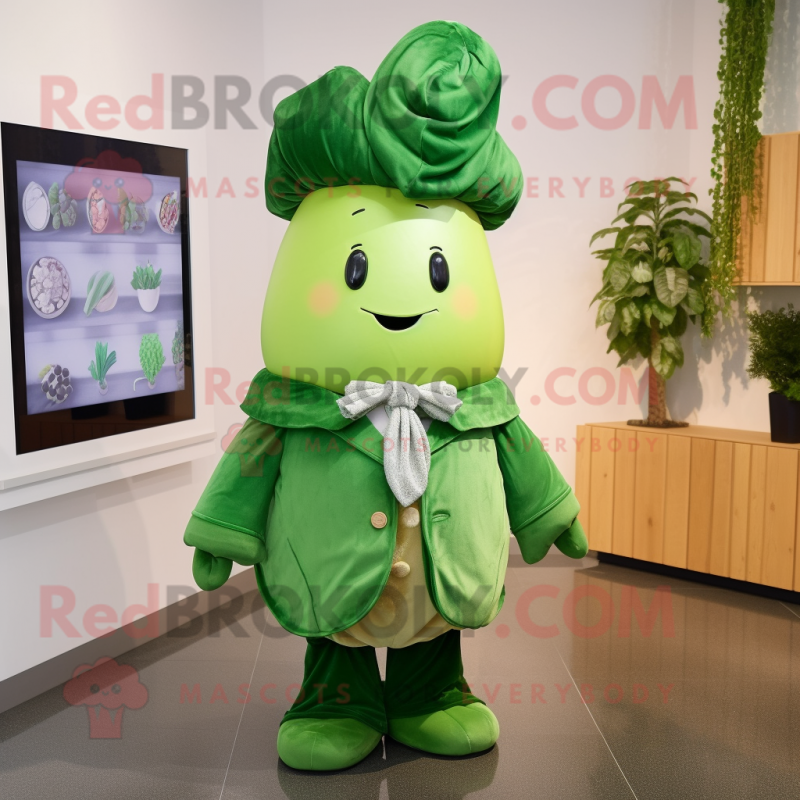 Forest Green Turnip mascot costume character dressed with a Raincoat and Bow ties