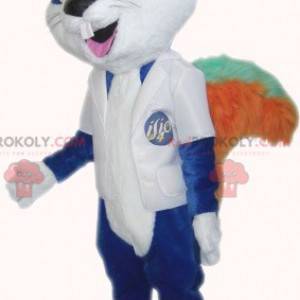 Blauwe knaagdierkat mascotte met grote tanden - Redbrokoly.com