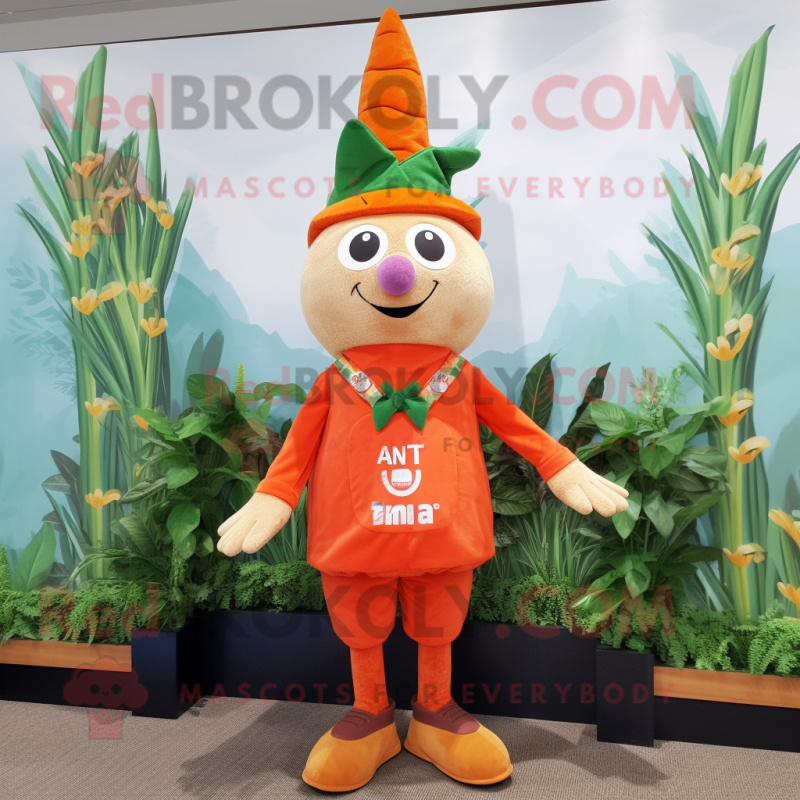 Carrot personaggio del costume della mascotte vestito con pantaloncini e  spille