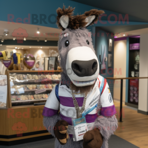 nan Donkey mascot costume character dressed with a Rugby Shirt and Necklaces