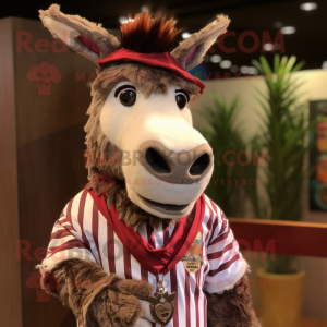 nan Donkey mascot costume character dressed with a Rugby Shirt and Necklaces