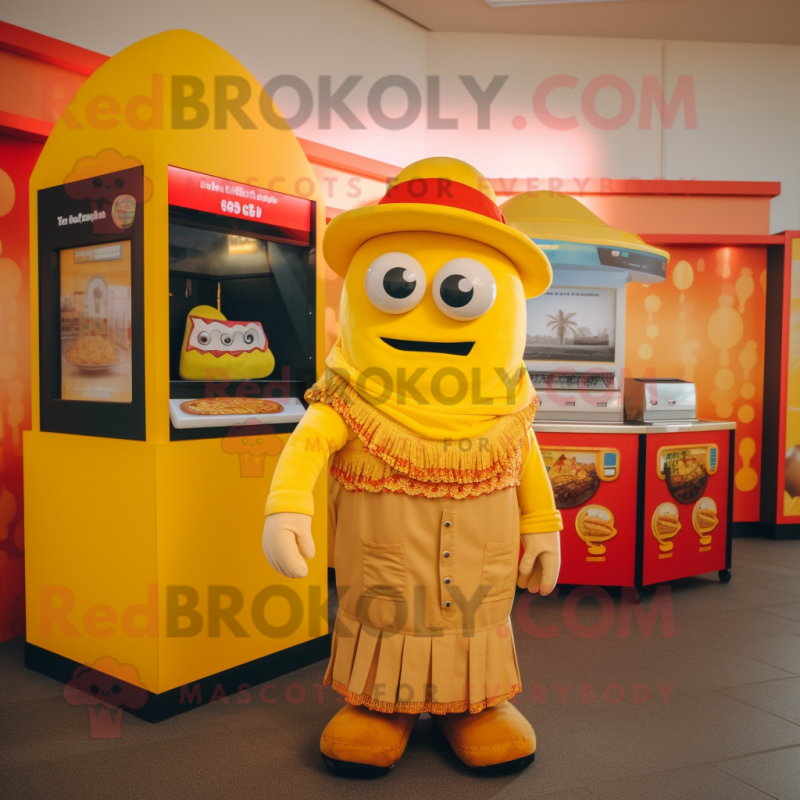 Yellow Fajitas mascot costume character dressed with a Polo Tee and Cummerbunds Yellow Fajitas mascot costume character dressed with a Polo Tee and Cummerbunds