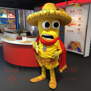 Yellow Fajitas mascot costume character dressed with a Polo Tee and Cummerbunds