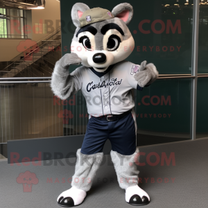 Silver Raccoon mascot costume character dressed with a Baseball Tee and Bracelets