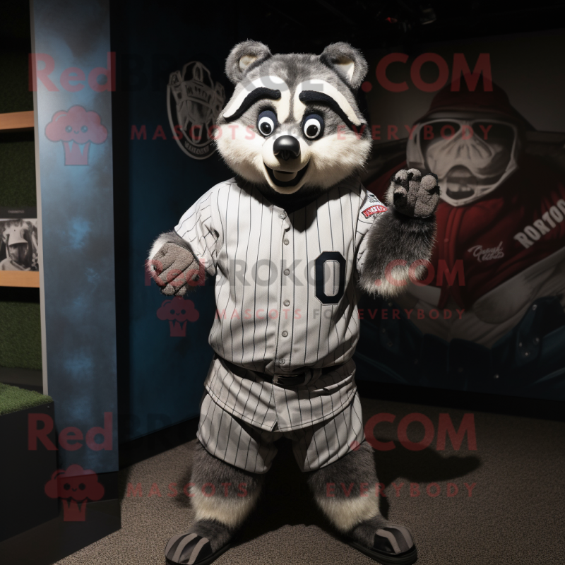 Silver Raccoon mascot costume character dressed with a Baseball Tee and Bracelets