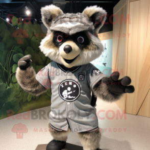 Silver Raccoon mascot costume character dressed with a Baseball Tee and Bracelets