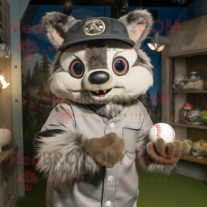 Silver Raccoon mascot costume character dressed with a Baseball Tee and Bracelets