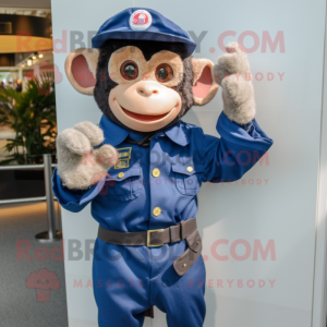 Navy Monkey mascot costume character dressed with a Bermuda Shorts and Gloves