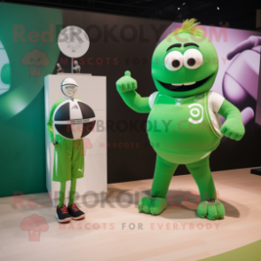 Green Volleyball Ball mascot costume character dressed with a Shift Dress and Smartwatches