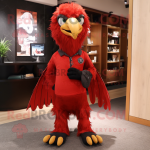 Red Eagle mascot costume character dressed with a Skinny Jeans and Tie pins