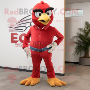 Red Eagle mascot costume character dressed with a Skinny Jeans and Tie pins