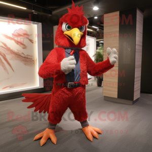 Red Eagle mascot costume character dressed with a Skinny Jeans and Tie pins