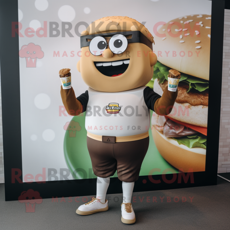 Tan Burgers mascot costume character dressed with a Graphic Tee and Smartwatches