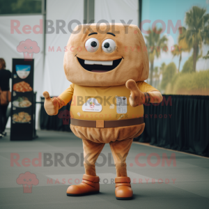 Tan Burgers mascot costume character dressed with a Graphic Tee and Smartwatches