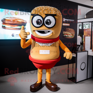 Tan Burgers mascot costume character dressed with a Graphic Tee and Smartwatches