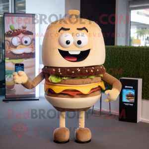 Tan Burgers mascot costume character dressed with a Graphic Tee and Smartwatches