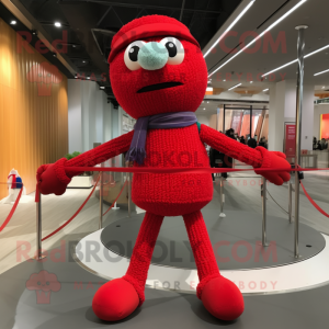 Red Tightrope Walker mascot costume character dressed with a Vest and Scarves