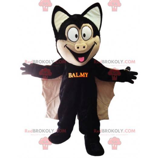 Mascota murciélago negro y beige con alas grandes -