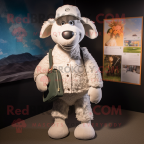 White Merino Sheep mascot costume character dressed with a Jeggings and Hats