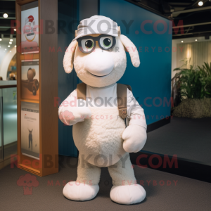 White Merino Sheep mascot costume character dressed with a Jeggings and Hats