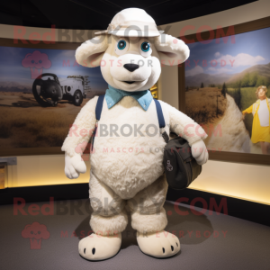 White Merino Sheep mascot costume character dressed with a Jeggings and Hats