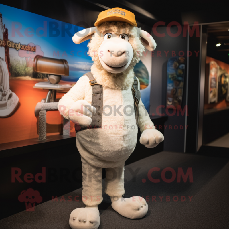 White Merino Sheep mascot costume character dressed with a Jeggings and Hats