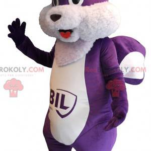 Cute and chubby purple and white squirrel mascot -