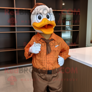 Rust Geese mascot costume character dressed with a Dress Shirt and Headbands