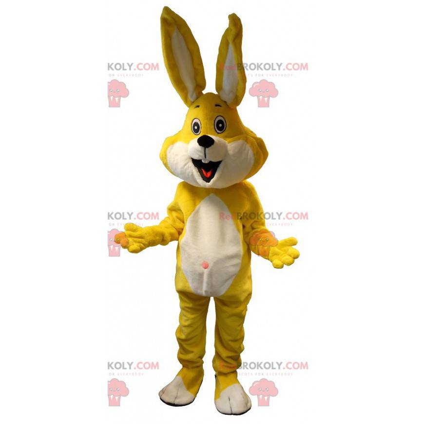 Mascotte coniglio giallo e bianco. Costume da coniglietto -