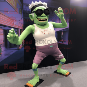 nan Frankenstein'S Monster mascot costume character dressed with a Yoga Pants and Sunglasses