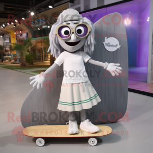 Gray Skateboard mascot costume character dressed with a Maxi Skirt and Eyeglasses