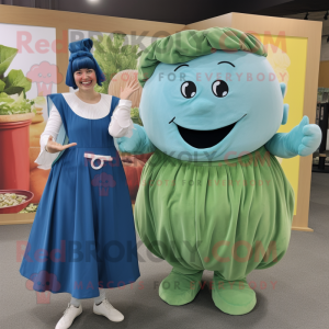 Blue Corned Beef And Cabbage mascot costume character dressed with a Culottes and Necklaces