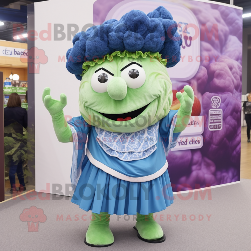 Blue Corned Beef And Cabbage mascot costume character dressed with a Culottes and Necklaces Blue Corned Beef And Cabbage mascot costume character dressed with a Culottes and Necklaces
