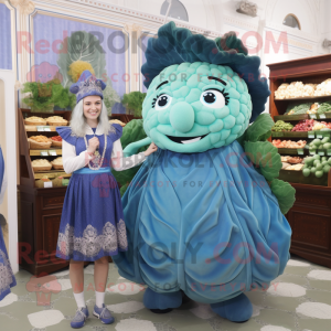 Blue Corned Beef And Cabbage mascot costume character dressed with a Culottes and Necklaces