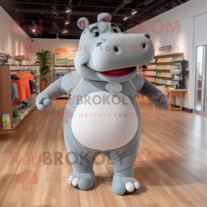 Gray Hippopotamus mascot costume character dressed with a Yoga Pants and Shoe laces