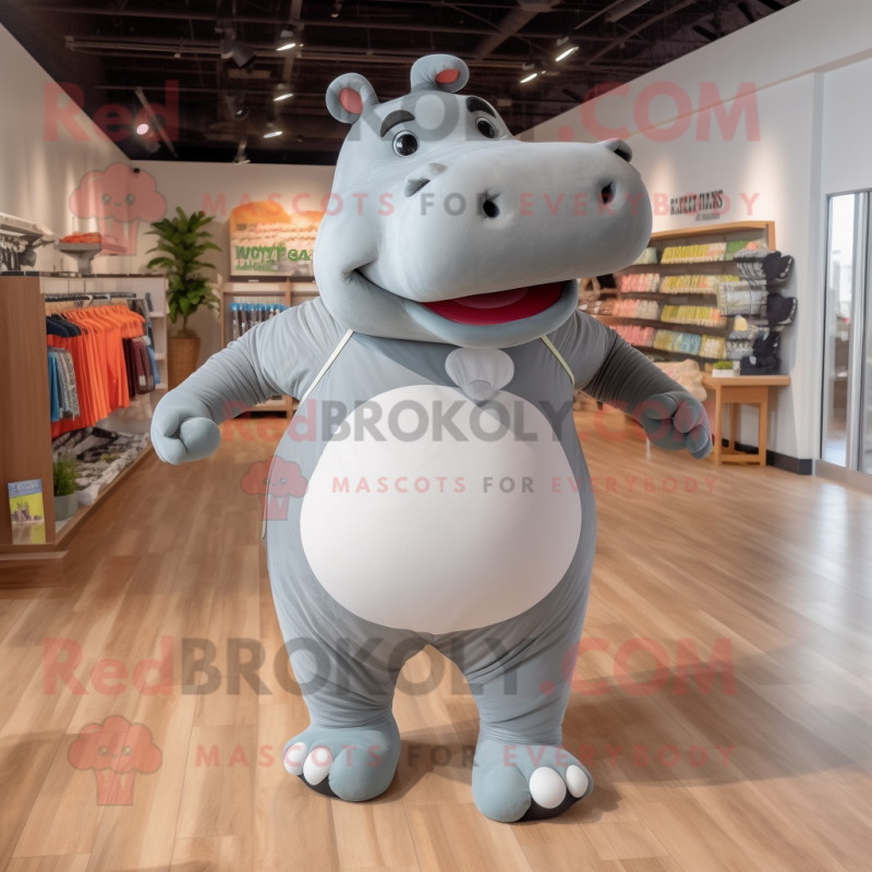 Gray Hippopotamus mascot costume character dressed with a Yoga Pants and Shoe laces Gray Hippopotamus mascot costume character dressed with a Yoga Pants and Shoe laces