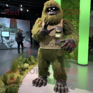 Green Sasquatch mascot costume character dressed with a Shorts and Smartwatches