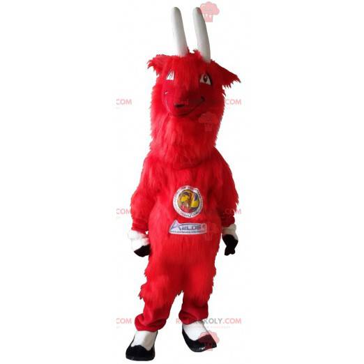 Aelos maskot hårig röd get med stora horn - Redbrokoly.com