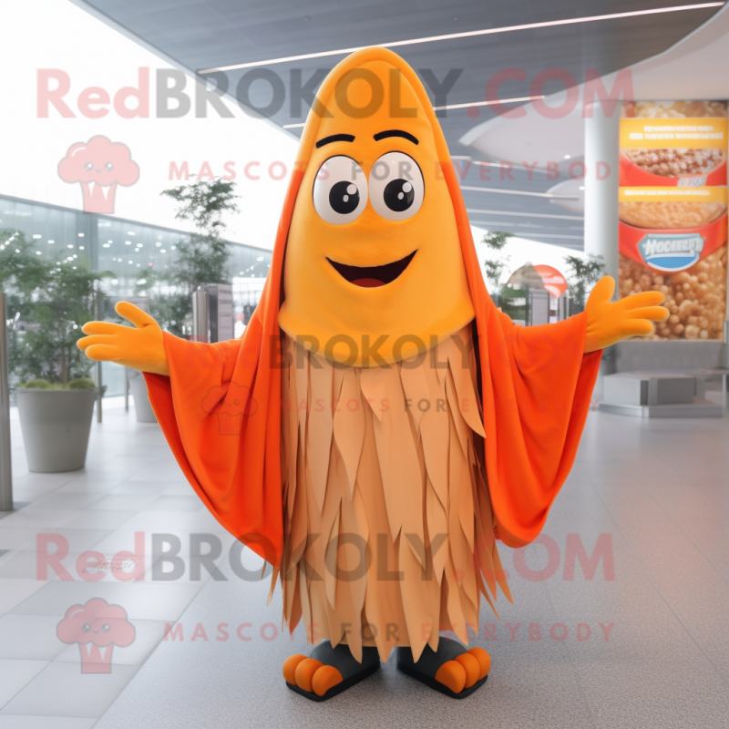 Orange French Fries mascot costume character dressed with a Parka and Shawls Orange French Fries mascot costume character dressed with a Parka and Shawls