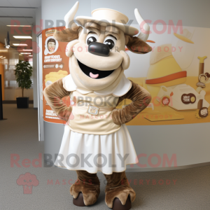 Tan Beef Stroganoff mascot costume character dressed with a Skirt and Caps