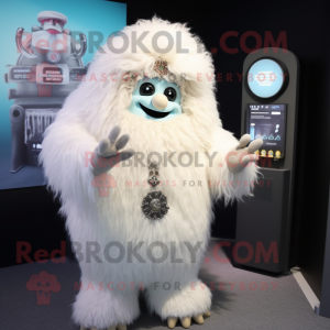 Cream Yeti mascot costume character dressed with a Mini Dress and Bracelet watches