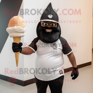 Black Ice Cream Cone mascot costume character dressed with a Henley Tee and Caps