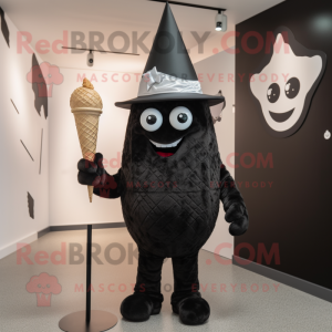 Black Ice Cream Cone mascot costume character dressed with a Henley Tee and Caps