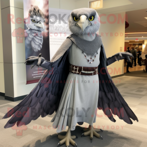 Gray Hawk mascot costume character dressed with a Empire Waist Dress and Shawls