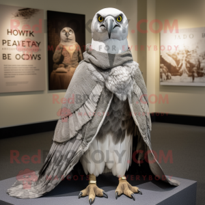 Gray Hawk mascot costume character dressed with a Empire Waist Dress and Shawls