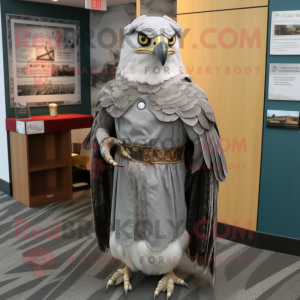 Gray Hawk mascot costume character dressed with a Empire Waist Dress and Shawls