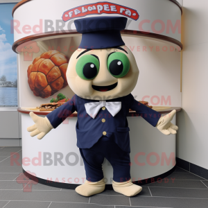 Navy Falafel mascot costume character dressed with a Turtleneck and Bow ties