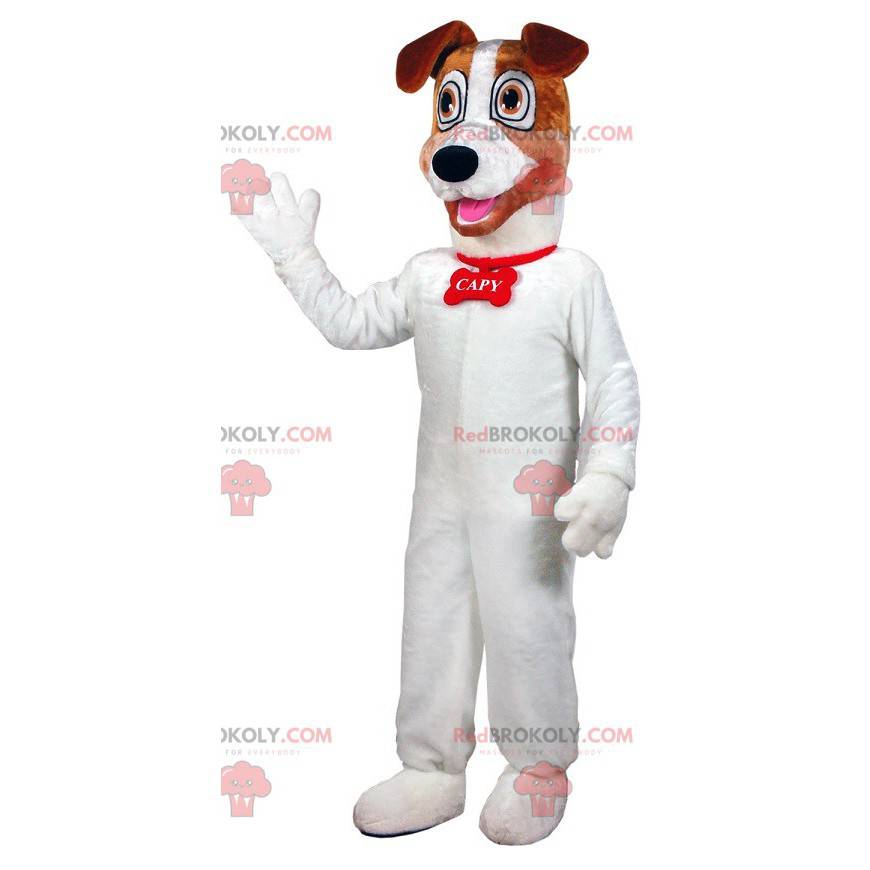 White and brown dog mascot. Dog costume - Redbrokoly.com