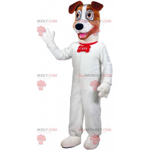 Weißes und braunes Hundemaskottchen. Hundekostüm -
