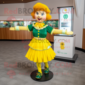 Yellow Irish Dancer mascot costume character dressed with a Polo Tee and Earrings